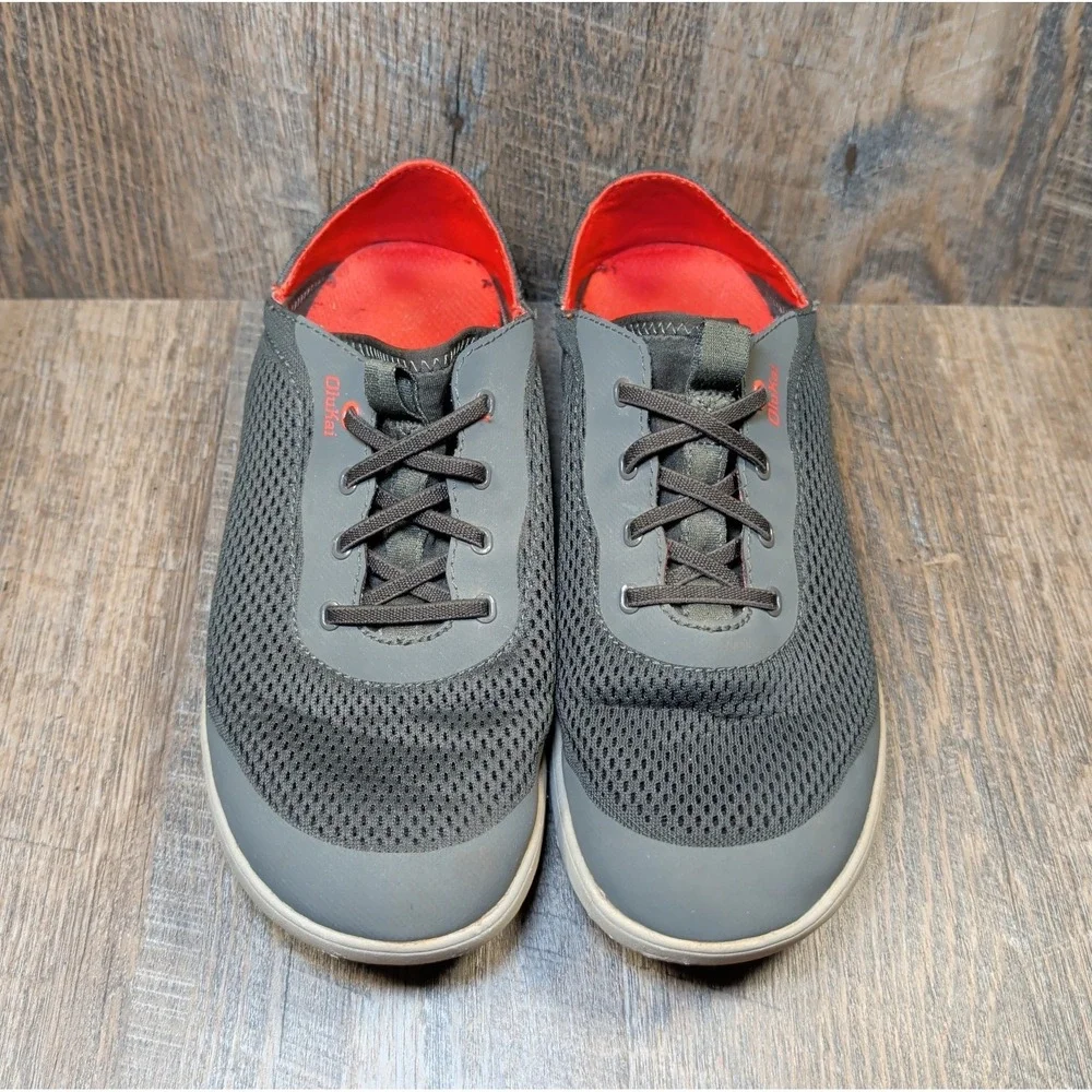 OluKai Moku Pae Island Salt Gray Orange Mens Size 9 Slip On Boat Shoes